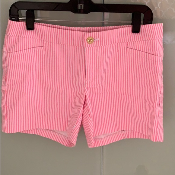 LILLY PULITZER “KELLY PINK” PINSTRIPE SHORTS GOLD HARDWARE - Picture 6 of 10